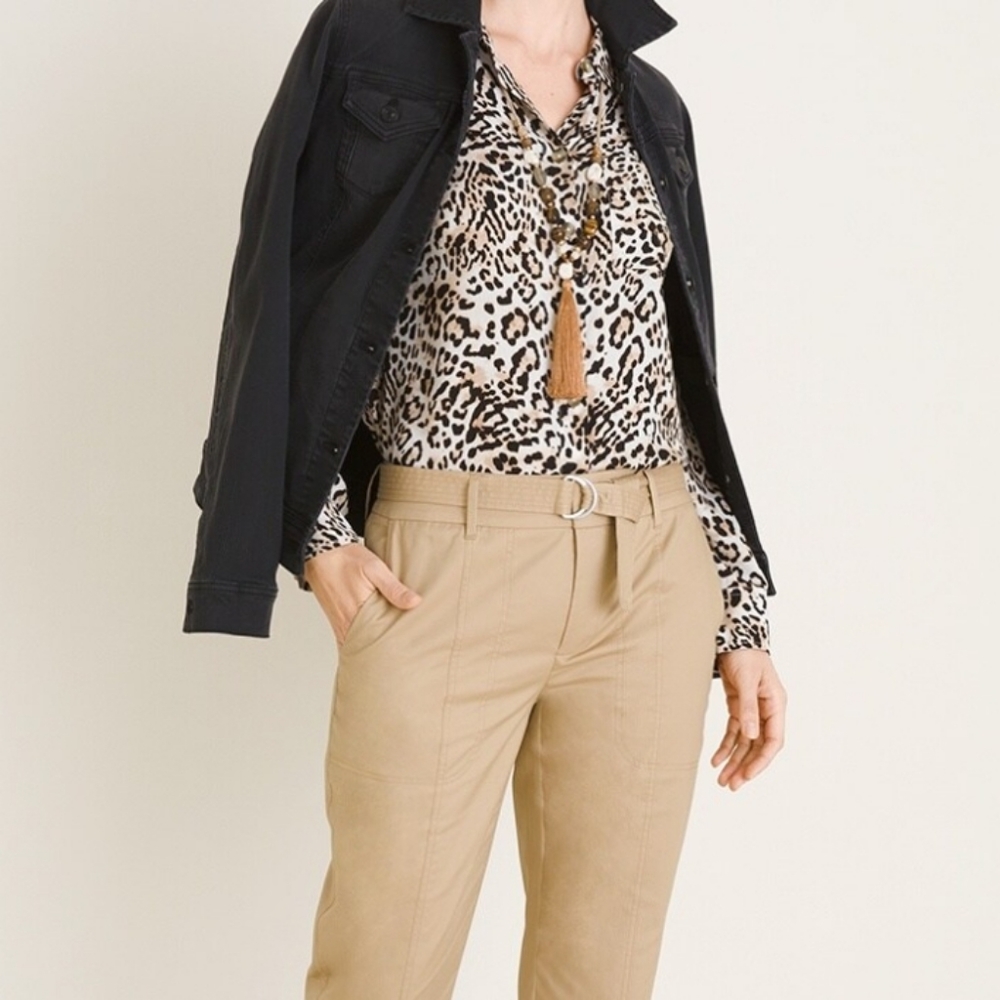 Chico's Black & Beige Leopard Print Button-Down Shirt